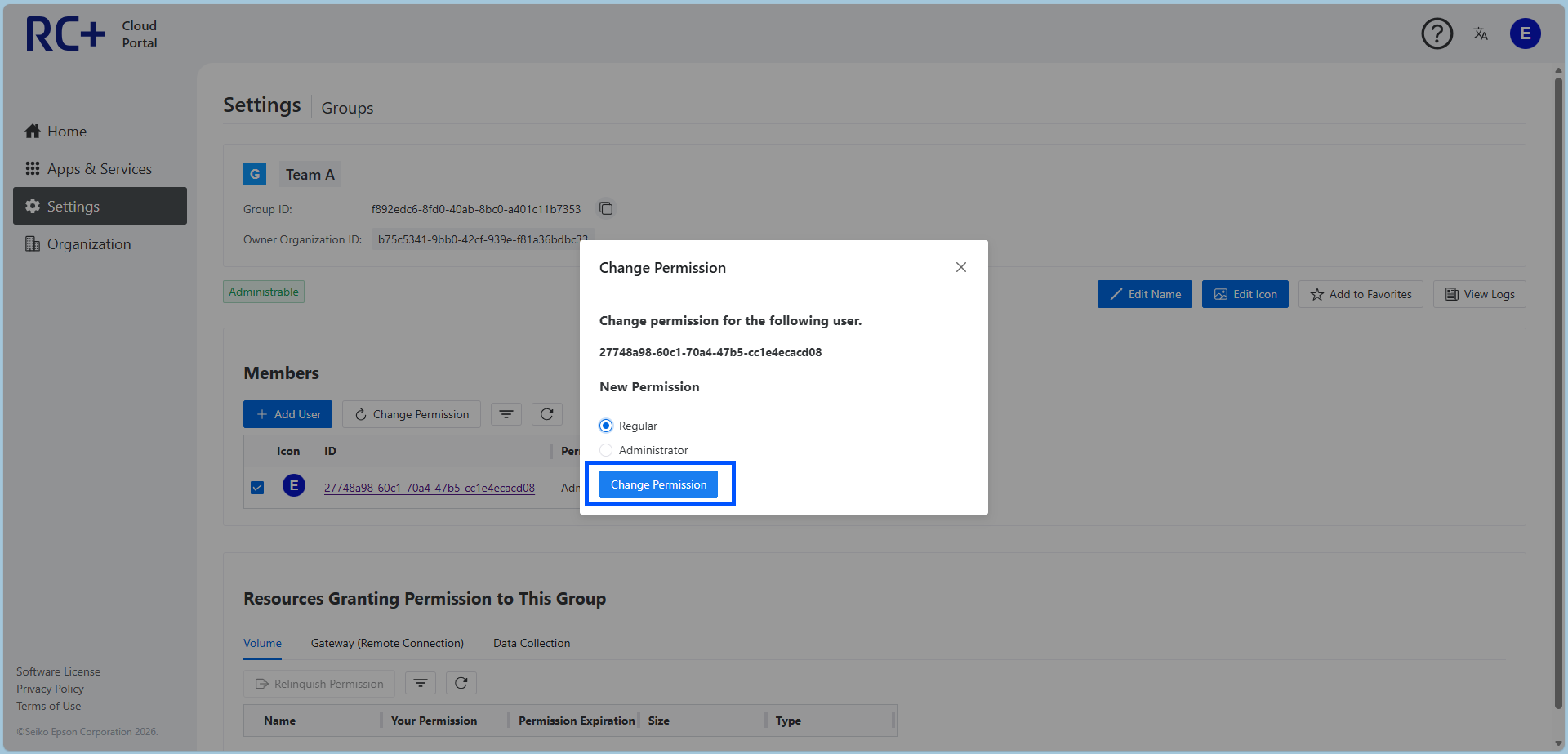 Selecting permissions