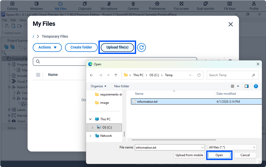 RC+ MyFiles Upload