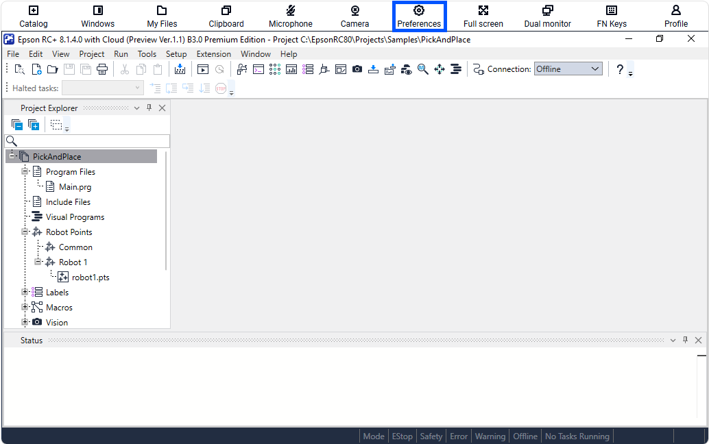 RC+ Preferences Menu
