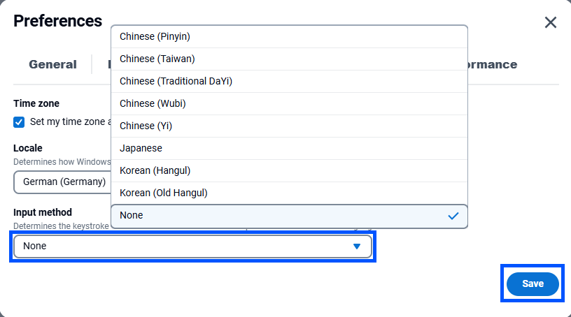 RC+ Preferences InputMethod